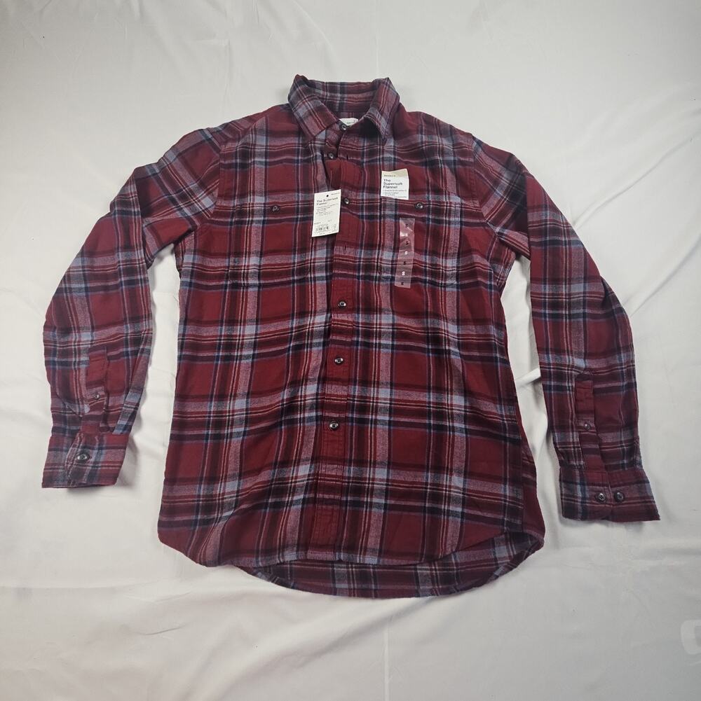 Mens Small Red Plaid Supersoft Flannel Shirt Standard Fit Cotton by Sonoma